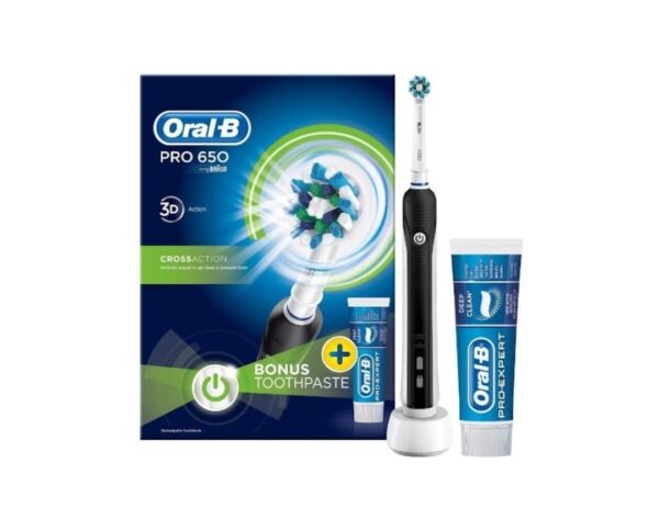 Oral B Pro650 3D Black Electric Toothbrush + Toothpaste 75ml
