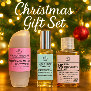 Spiritual Christmas gift set featuring body wash, perfume and body oil and incense festive box with complementary gift” 